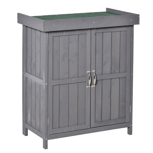 Wooden Garden Tool Storage Shed Kit with Hinged Roof, 2-Tier Shelves and Double Doors, 74x43x88cm, Dark Grey at Gallery Canada