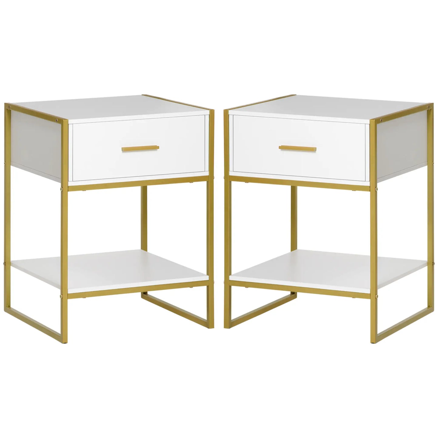 Nightstand Set of 2, with Drawer & Shelf, White Bedside Tables at Gallery Canada