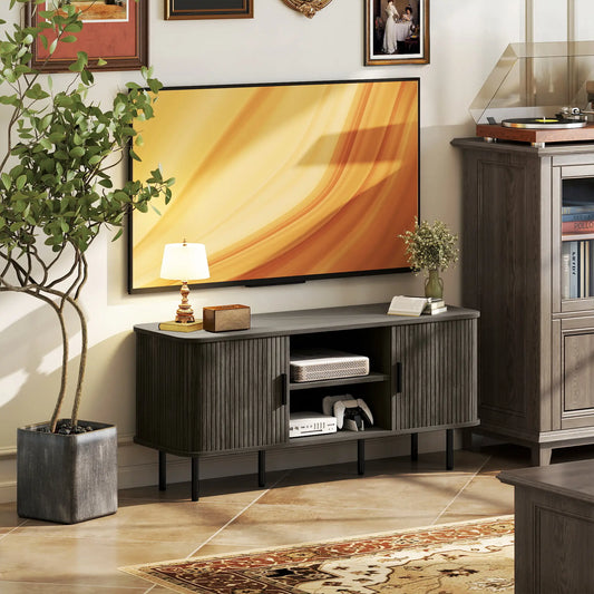 TV Stand For 55 Inches, Storage Shelves And Cabinets, Grey TV Stands Grey, Black at Gallery Canada