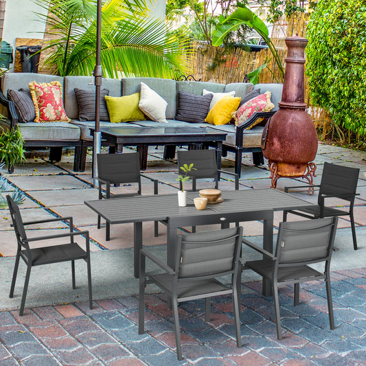 7-Piece Patio Dining Set for 6, Aluminum Table, Stackable Chairs, Dark Gray Outdoor Dining Sets Dark Grey at Gallery Canada