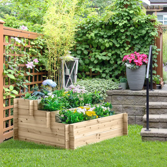 3-Tier Wood Raised Garden Bed, Elevated Planting Box, Outdoor Herb Container Wooden Planter Boxes Natural at Gallery Canada