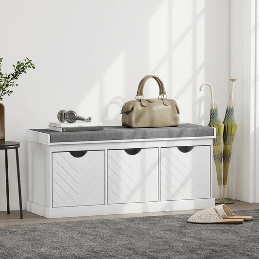 Shoe Storage Bench, 3 Drawers, Padded Seat, White Shoe Storage Cabinets & Racks White, Grey at Gallery Canada
