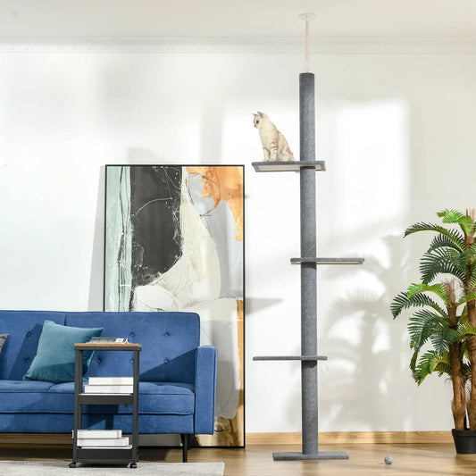 100 Cat Tree, 3 Perches Activity Center, Grey Floor to Ceiling Cat Trees Grey at Gallery Canada