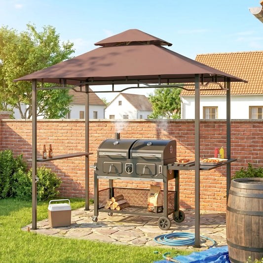 8' x 5' BBQ Grill Gazebo Tent, Double Tiered Canopy, Outdoor Sun Shade BBQ Grill Gazebos Coffee at Gallery Canada