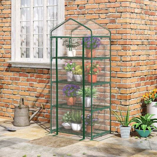 28" x 20" x 63" Portable Greenhouse, 4 Tier Shelves, Steel Frame, PVC Cover, Transparent Portable Greenhouses Dark Green and Transparent at Gallery Canada