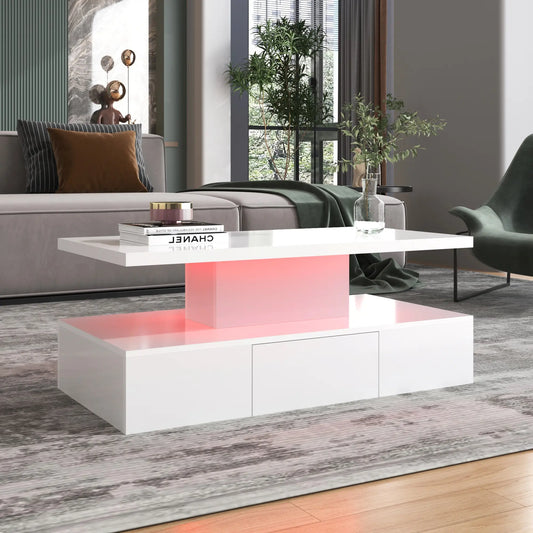 High-Gloss Coffee Table, Hidden Drawer, 39.5" L x 19.5" W x 15.5" H, White Coffee Tables White at Gallery Canada