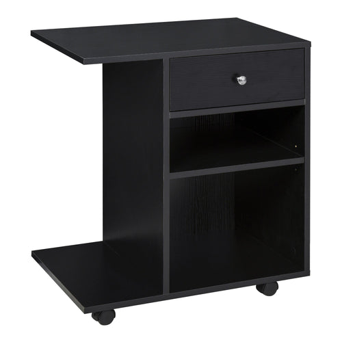 Printer Stand Desk Side File Cabinet, Rolling Cart with Wheels, Adjustable Shelf, Drawer, CPU Stand, Black