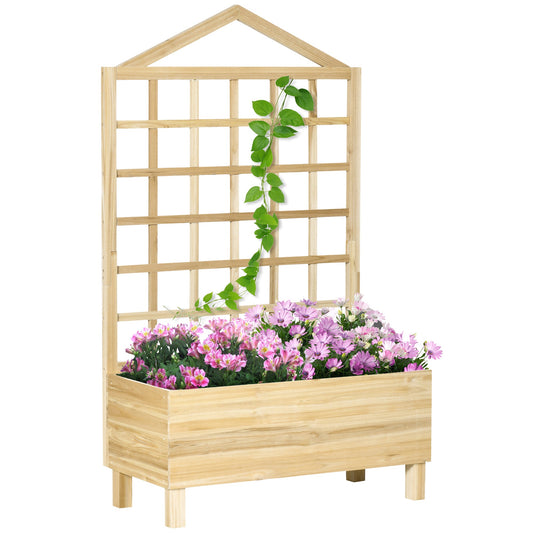 Distressed Wood Planter Box with Trellis, Raised Garden Bed for Outdoor Plants Flowers Herbs, Natural - Gallery Canada