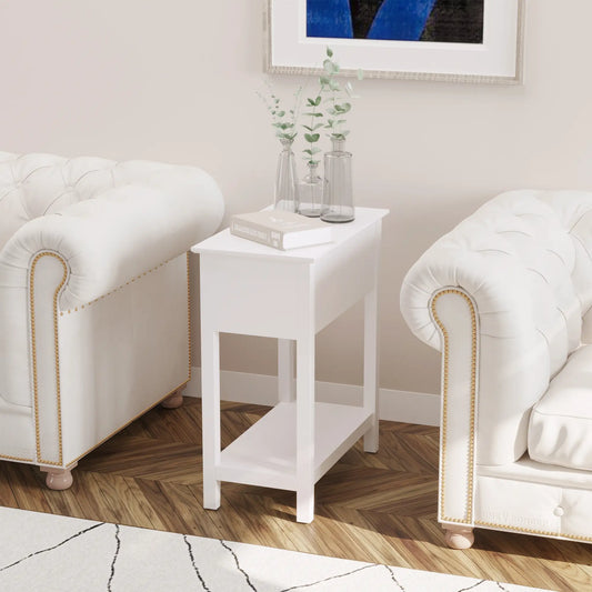 Flip Top End Table, Side Table with Storage, Narrow Nightstand, White Side Tables White at Gallery Canada