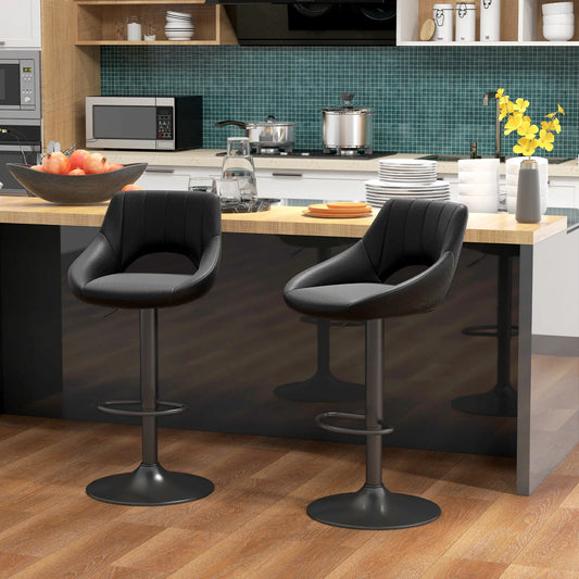 Swivel Bar Stools Set of 2, Faux Leather Upholstered Counter Height Barstools with Round Metal Base Bar Stools Black at Gallery Canada