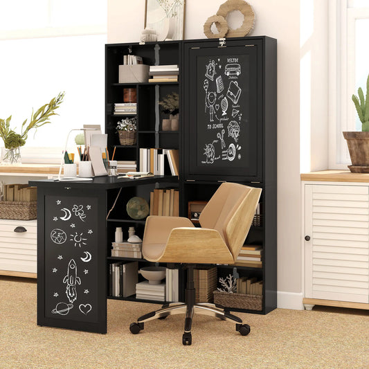 Fold-Out Convertible Office Desk, Wall Mount Computer Desk, Blackboard, Side Shelf, Black Computer Desks Black at Gallery Canada