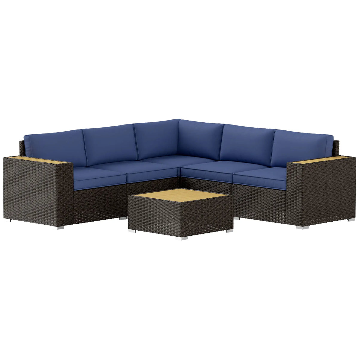 6-Piece Outdoor Rattan Patio Set, Corner Sofa, Wood-Plastic Table, Navy Blue Patio Furniture Sets at Gallery Canada