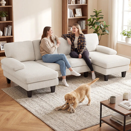 U-Shaped Sectional Sofa, Double Chaise, 2200lb Capacity, Beige 3-Seater Sofas Beige at Gallery Canada