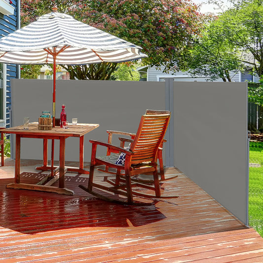 Retractable Double Side Awning, Folding Privacy Screen, Grey Side Awnings Grey at Gallery Canada