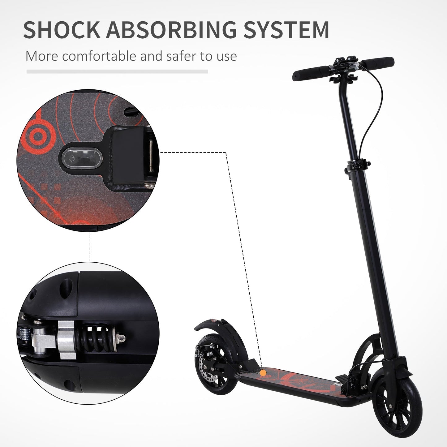 Kick Scooter Folding Adjustable Ride On Toy w/ Dual Braking System, Rear Shock Absorption and 8" Big Wheels For 14+ Teens Adult, Black at Gallery Canada