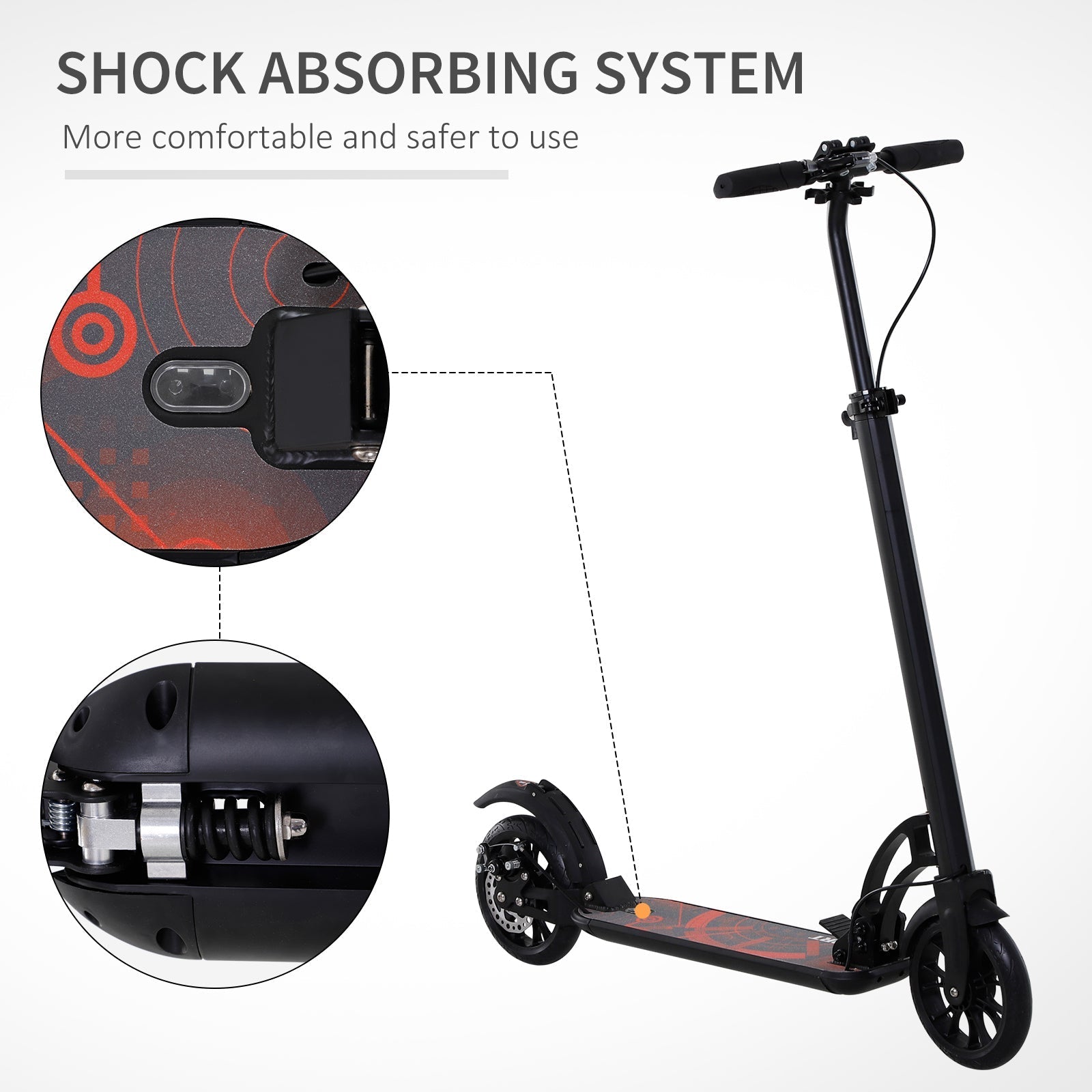 Kick Scooter Folding Adjustable Ride On Toy w/ Dual Braking System, Rear Shock Absorption and 8" Big Wheels For 14+ Teens Adult, Black at Gallery Canada
