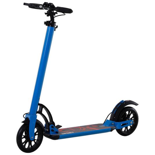 Kick Scooter Folding Adjustable Ride On Toy w/ Dual Braking System, Rear Shock Absorption and 8" Big Wheels For 14+ Teens Adult, Blue - Gallery Canada