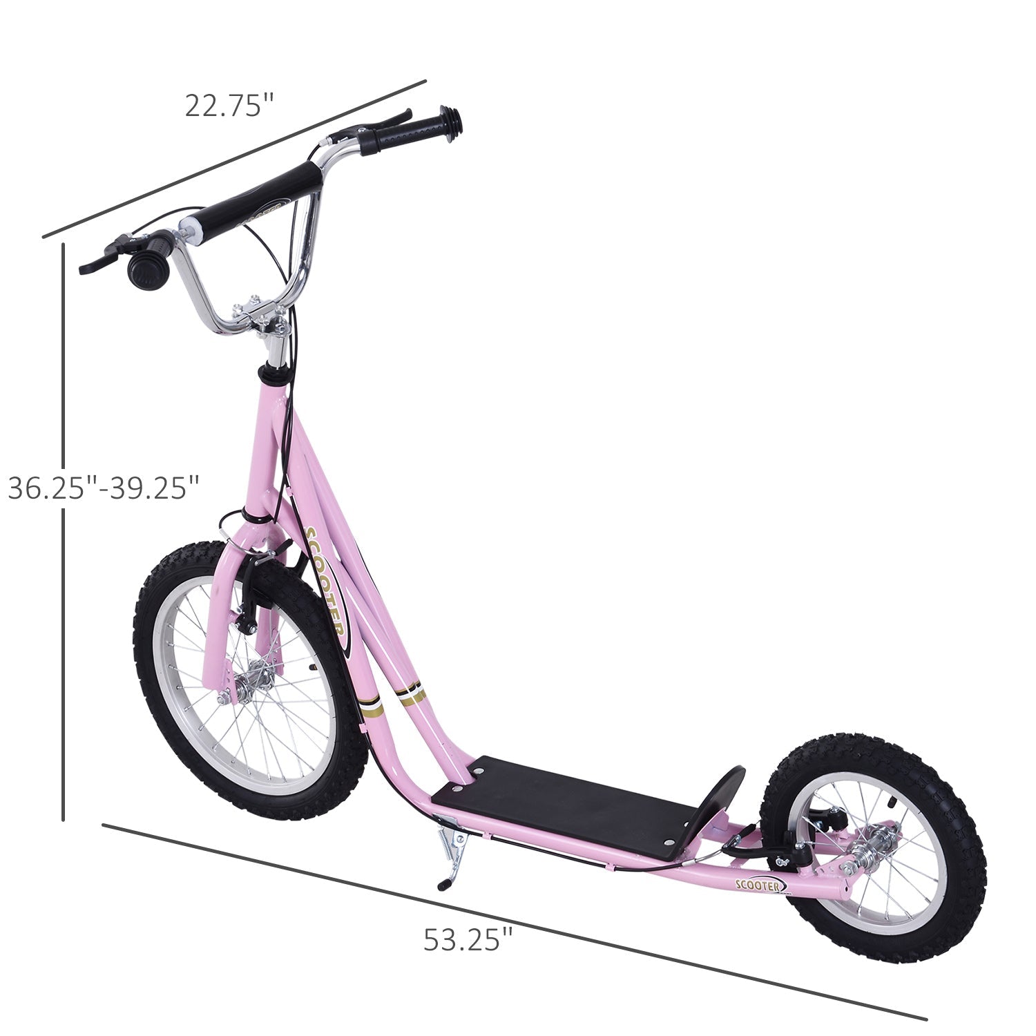 Kick Scooter for Children 5+ Years, Adjustable Height, with Large Inflatable Wheels, Dual Brakes - Pink at Gallery Canada