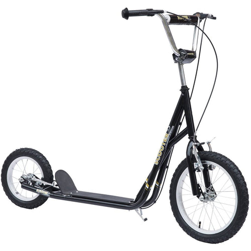 Kick Scooter for Kids 5 Years and Up, Adjustable Height, with Inflatable Wheels, Front Rear Dual Brakes, Black