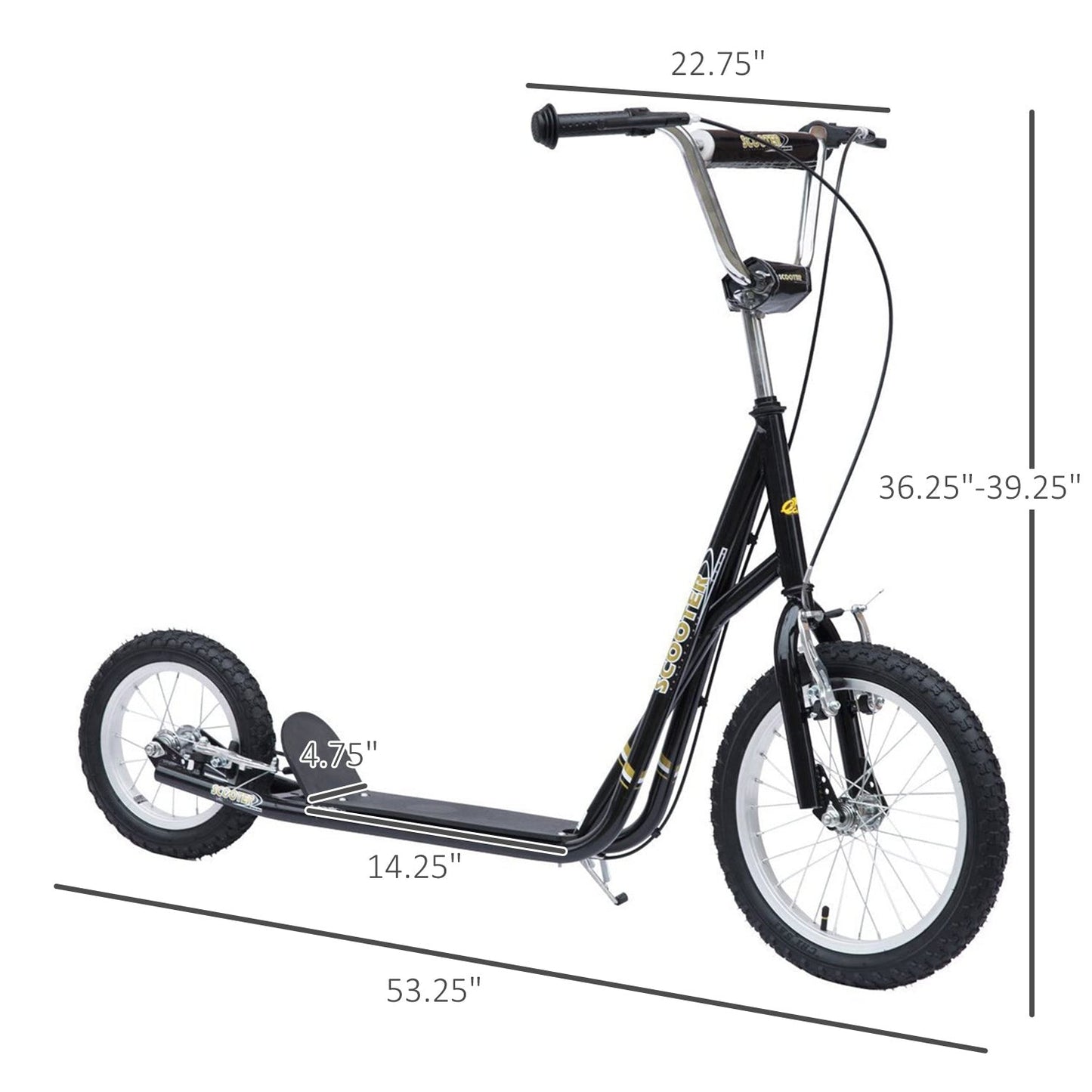 Kick Scooter for Kids 5 Years and Up, Adjustable Height, with Inflatable Wheels, Front Rear Dual Brakes, Black at Gallery Canada