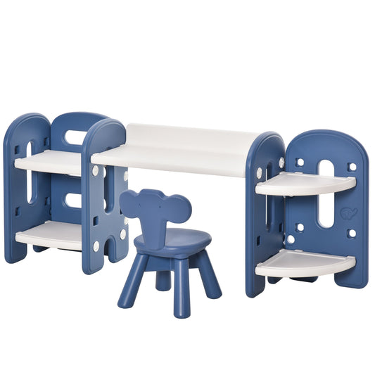 Kids Adjustable Table and Chair Set 2 Piece Play Table with Storage Children's Playroom/Bedroom Furniture Toddler PE Blue and white for 1-4 years old - Gallery Canada