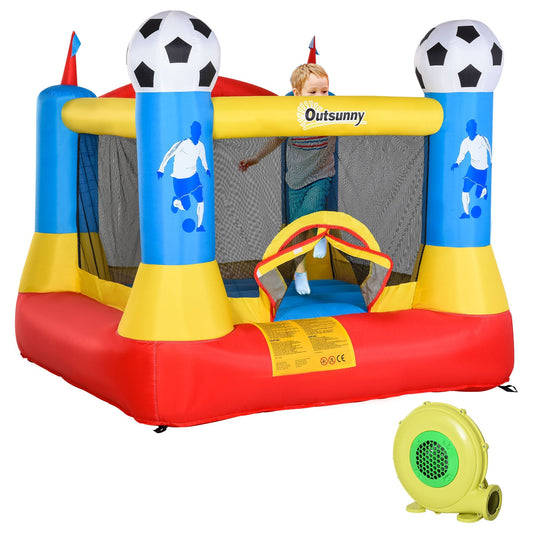 Kids Bounce Castle House Inflatable Trampoline with Inflator for Kids Age 3-8 Football Field Design 7.4' x 7.2' x 6.4' - Gallery Canada