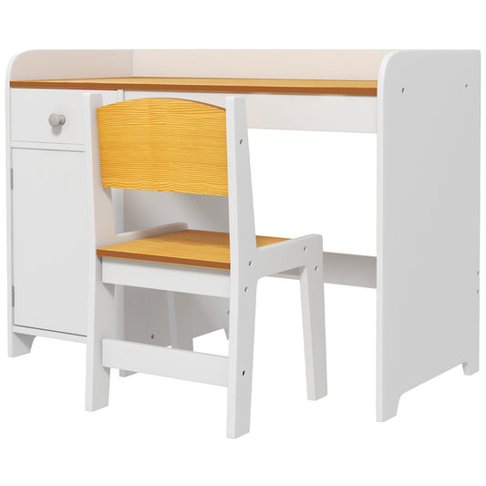 Kids Desk and Chair Set for 3-6 Year Old with Storage Drawer, Study Table and Chair for Children, White - Gallery Canada
