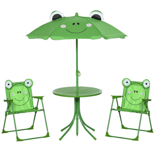 Kids Folding Picnic Table and Chair Set Pattern Outdoor Garden Patio Backyard with Removable &; Height Adjustable Sun Umbrella Green - Gallery Canada
