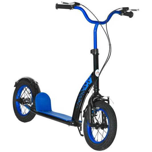 Kids Kick Scooter Adjustable Height, Front Rear Dual Brakes, 12-Inch Inflatable Rubber Wheels, for 5+ Years, Blue - Gallery Canada