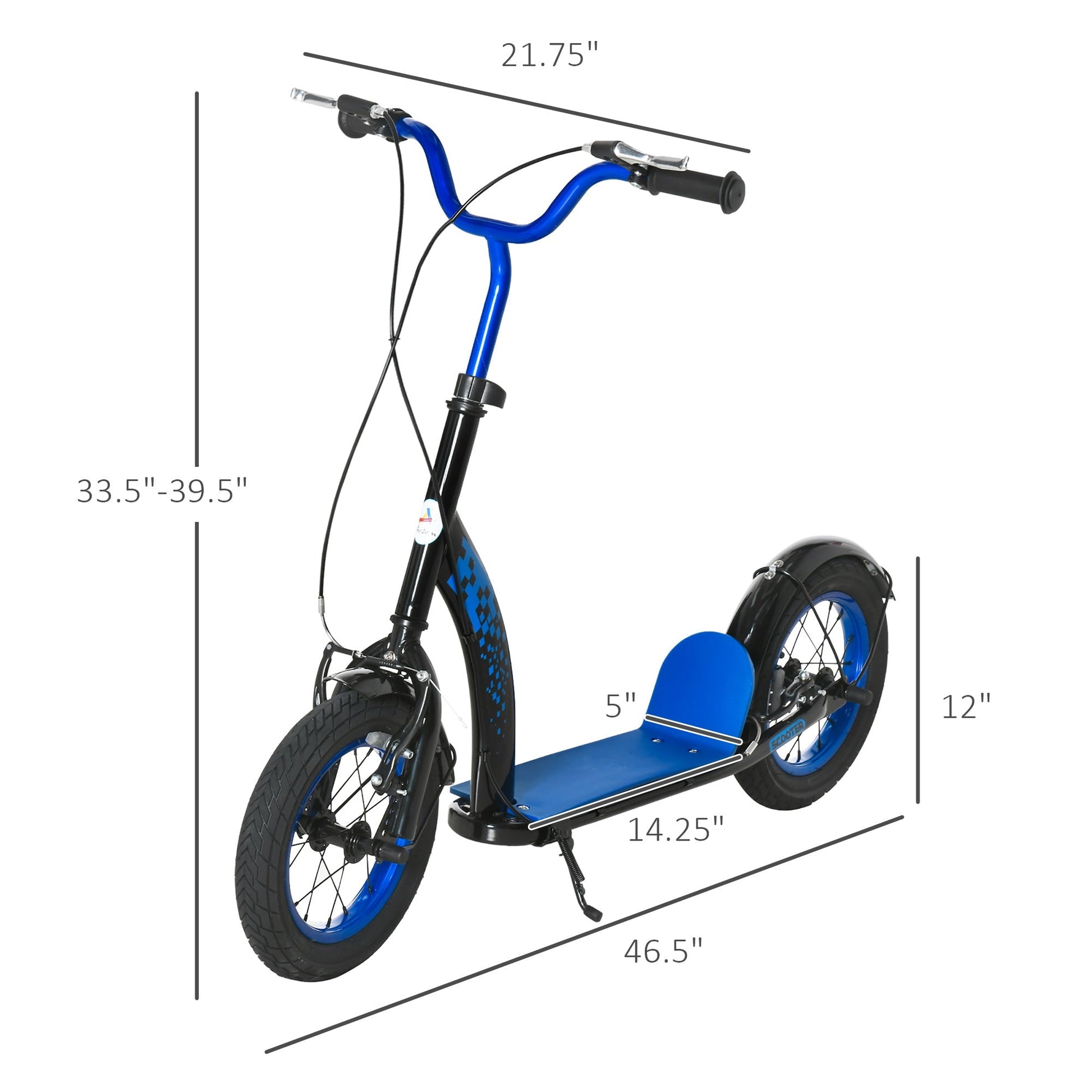Kids Kick Scooter Adjustable Height, Front Rear Dual Brakes, 12-Inch Inflatable Rubber Wheels, for 5+ Years, Blue at Gallery Canada
