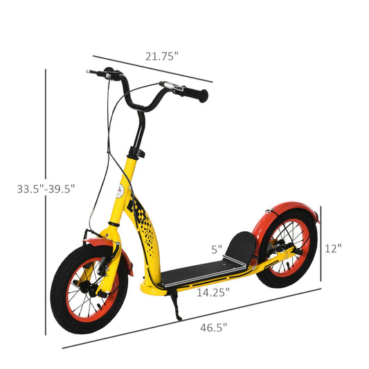 Kids Kick Scooter Adjustable Height, Front Rear Dual Brakes, 12-Inch Inflatable Rubber Wheels, for 5+ Years, Yellow - Gallery Canada