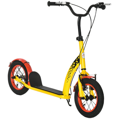 Kids Kick Scooter Adjustable Height, Front Rear Dual Brakes, 12-Inch Inflatable Rubber Wheels, for 5+ Years, Yellow at Gallery Canada