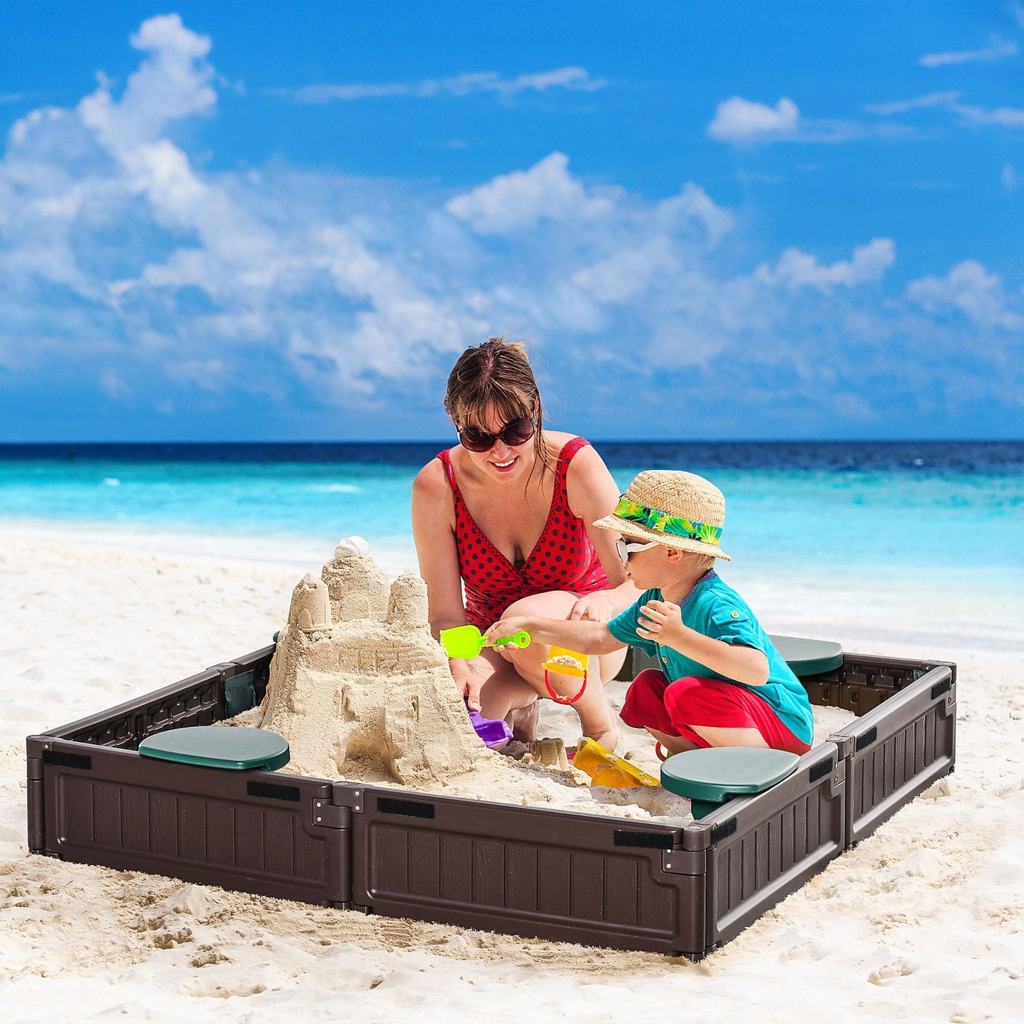 Kids Outdoor Sandbox with Canopy, Bottom Fabric Liner, Brown at Gallery Canada