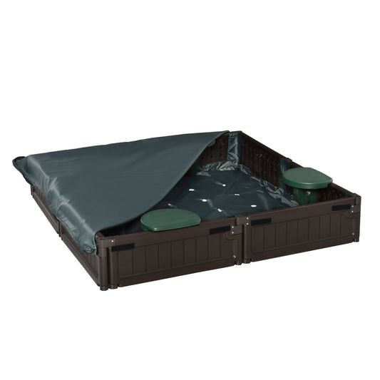 Kids Outdoor Sandbox with Canopy, Bottom Fabric Liner, Brown - Gallery Canada