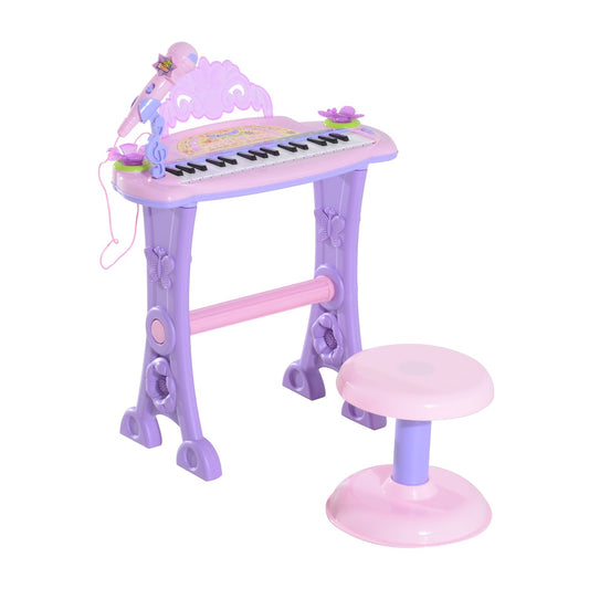 Kids Piano Electronic Keyboard Instrument with Microphone and Stool 32 Keys Musical Toy Organ Educational Gift for Children Pink - Gallery Canada