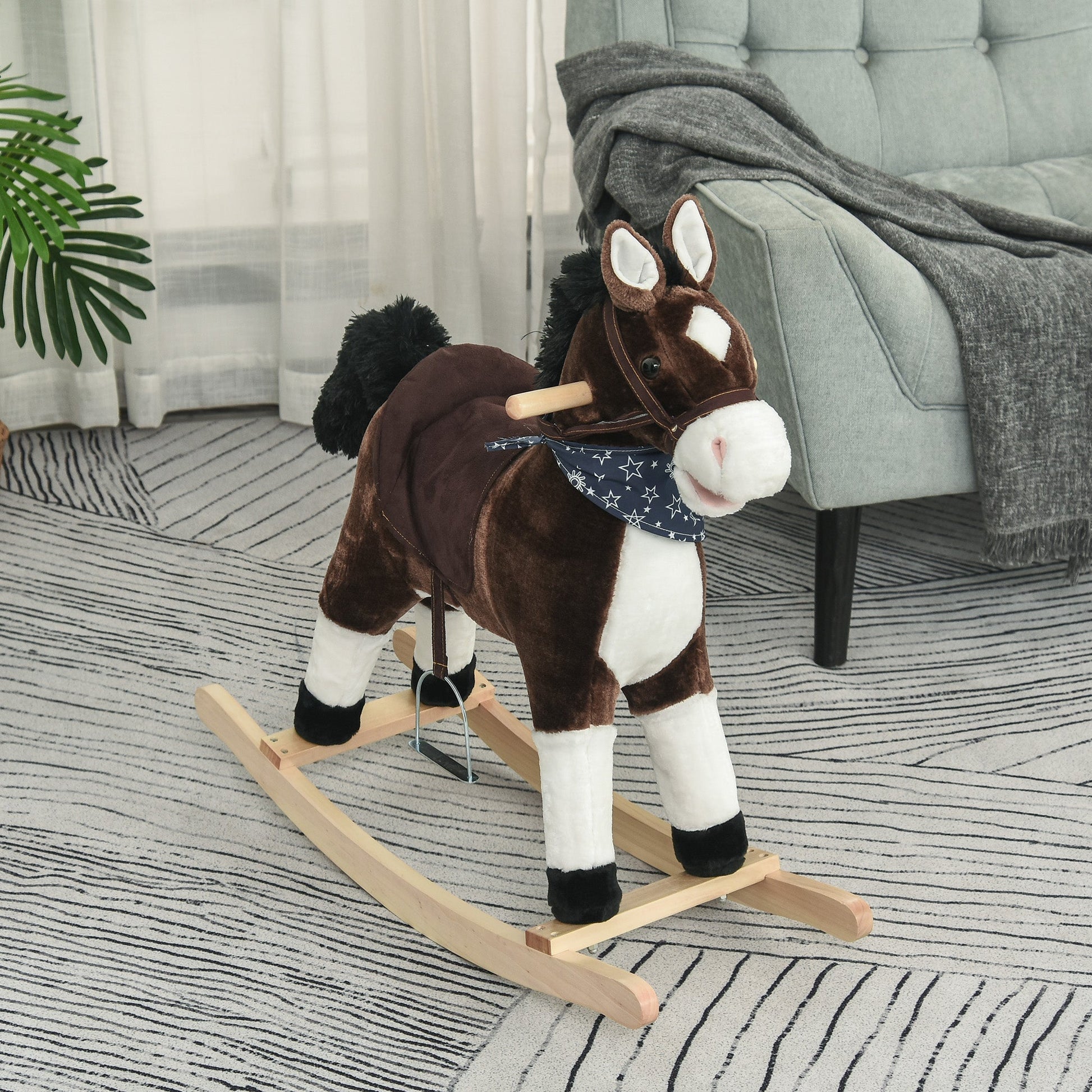 Kids Plush Ride-On Rocking Horse Toy Cowboy Rocker with Fun Realistic Sounds for Child 3-6 Years Old, Brown at Gallery Canada