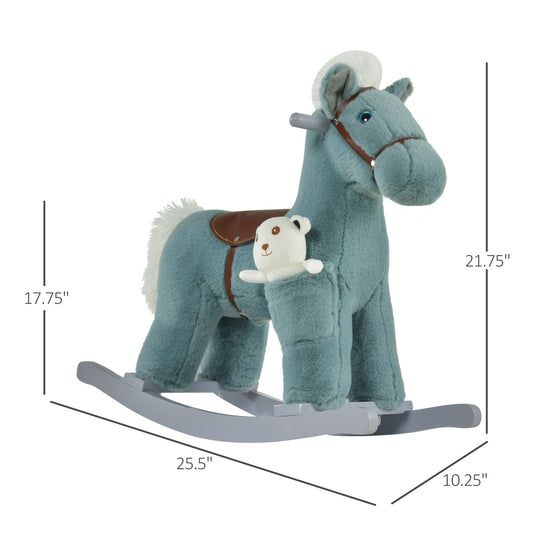 Kids Plush Ride-On Rocking Horse Toy Ride on Rocker with Plush Toy Realistic Sounds for Child 18-36 Months Blue - Gallery Canada