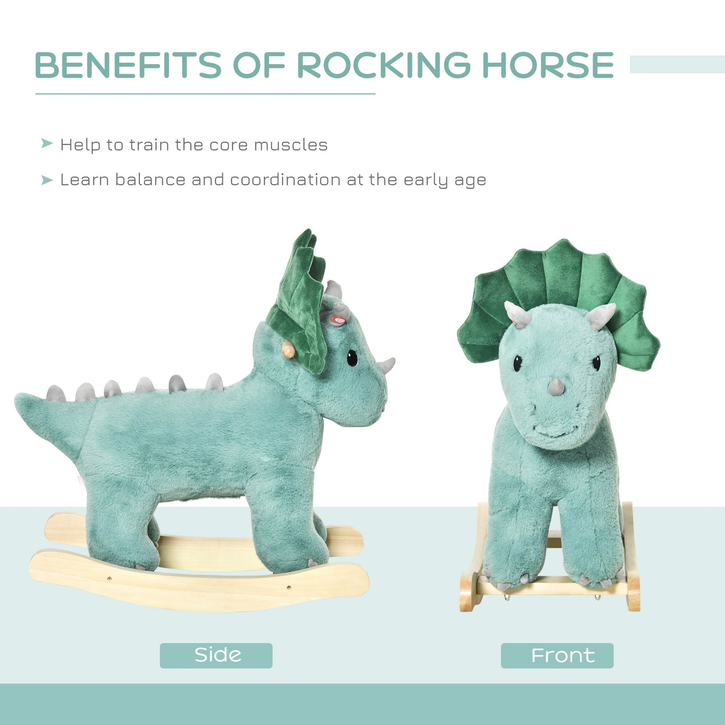 Kids Plush Ride-On Rocking Horse Triceratops-shaped Plush Toy Rocker with Realistic Sounds for Child 36-72 Months Dark Green at Gallery Canada