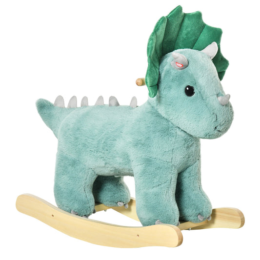Kids Plush Ride-On Rocking Horse Triceratops-shaped Plush Toy Rocker with Realistic Sounds for Child 36-72 Months Dark Green - Gallery Canada