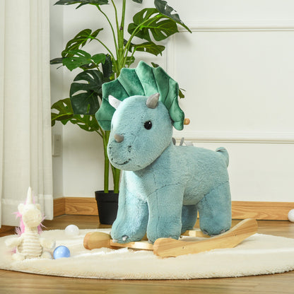 Kids Plush Ride-On Rocking Horse Triceratops-shaped Plush Toy Rocker with Realistic Sounds for Child 36-72 Months Dark Green at Gallery Canada