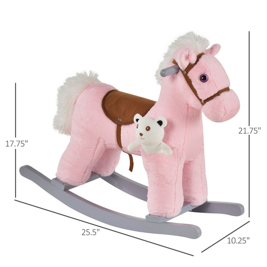 Kids Plush Ride-On Rocking Horse with Bear Toy, Children Chair with Soft Plush Toy &; Fun Realistic Sounds, Pink - Gallery Canada
