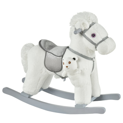 Kids Plush Ride-On Rocking Horse with Bear Toy, Children Chair with Soft Plush Toy &; Fun Realistic Sounds, White at Gallery Canada