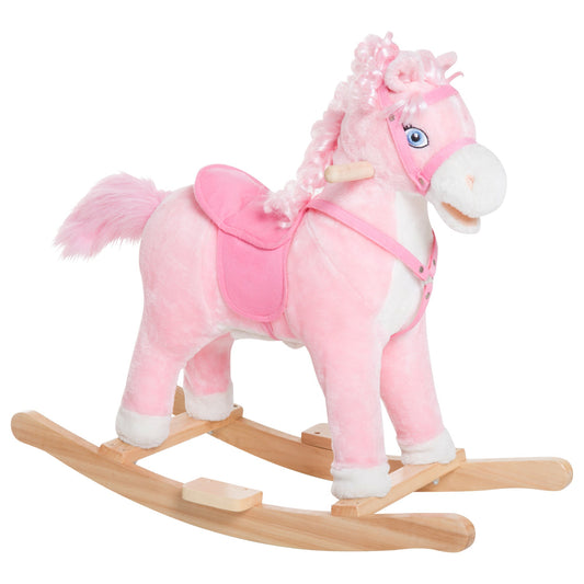 Kids Plush Rocking Horse Child Ride On Toy Rocker with Realistic Sounds Pink - Gallery Canada