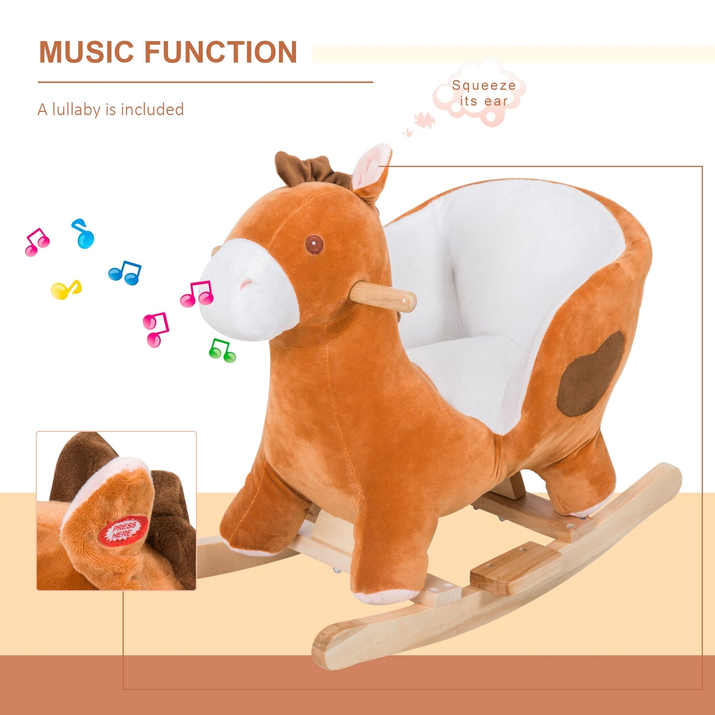 Kids Plush Rocking Horse Stuffed Animal Rocker Child Ride On Toy with Realistic Sound Red Brown at Gallery Canada