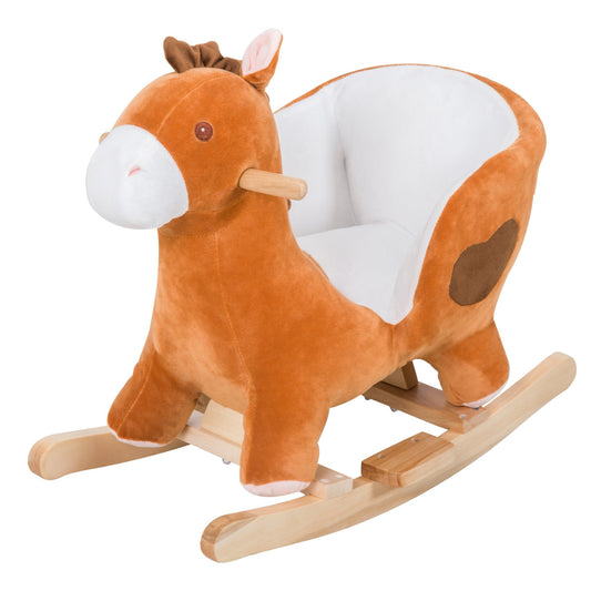 Kids Plush Rocking Horse Stuffed Animal Rocker Child Ride On Toy with Realistic Sound Red Brown - Gallery Canada