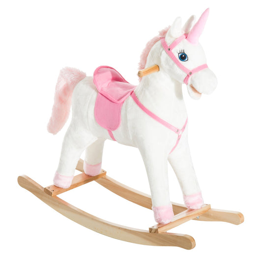 Kids Plush Toy Rocking Horse Unicorn with Realistic Sounds, White &; Pink - Gallery Canada