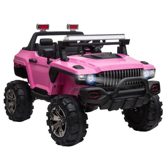 Kids Ride-On Car 12V RC 2-Seater Police Truck Electric Car For Kids with Full LED Lights, MP3, Parental Remote Control (Pink) - Gallery Canada