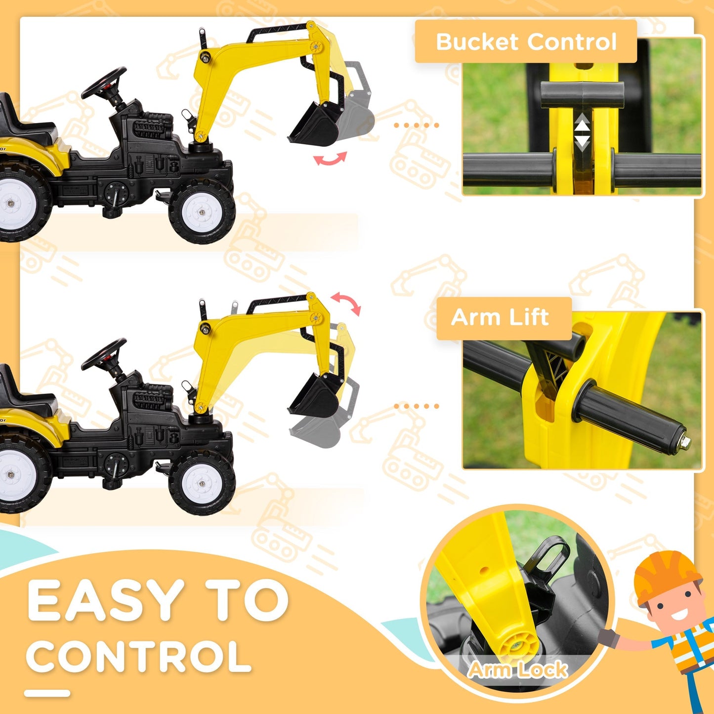 Kids Ride on Excavator Toy, Pedal Tractor Ride on Toys, Larger Size Pretend Play Ride on Excavator for Kids &; Toddlers 3-6 Years Old, Yellow at Gallery Canada