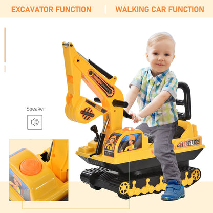 Kids Ride-on Excavator with Digger, Pretend Play Construction Truck with Under Seat Storage, Realistic Sound, Treaded Wheels, No Power Design at Gallery Canada