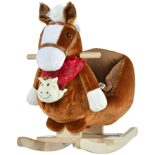 Kids Ride On Rocking Horse with Cradlesong Handle Grip Hand Puppet Traditional Toy Gift for Children 18-36 Months Rocking Toy for Toddler Brown - Gallery Canada